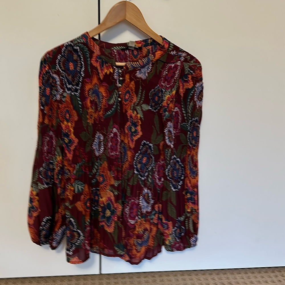 Floral Cable & Gauge red and orange peasant blouse size small